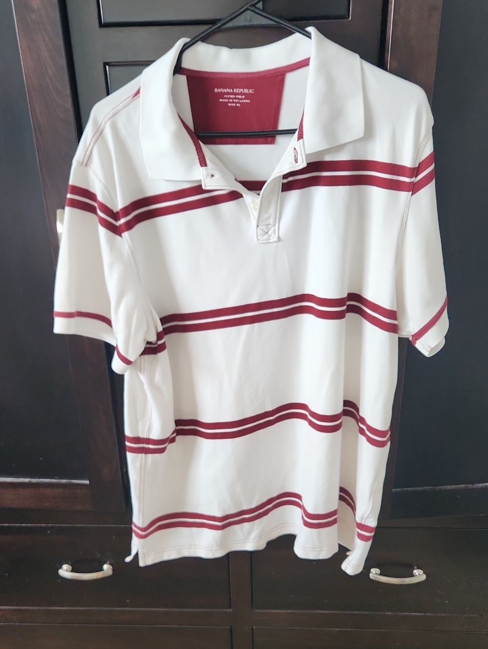 Banana Republic White Polo with Burgundy Stripes